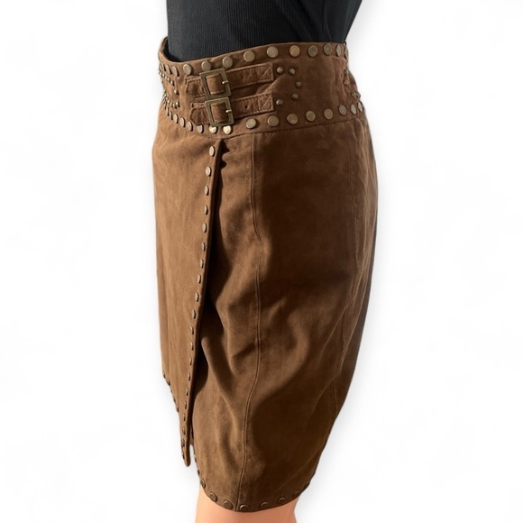 VS2 by Vakko Vintage Brown Studded Slit Suede Lined Skirt Size 10 - Picture 5 of 17